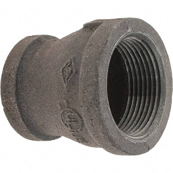 Value Collection - Size 1-1/4 x 1", Class 150, Malleable Iron Black Pipe Reducing Coupling - 150 psi, Threaded End Connection - Americas Industrial Supply
