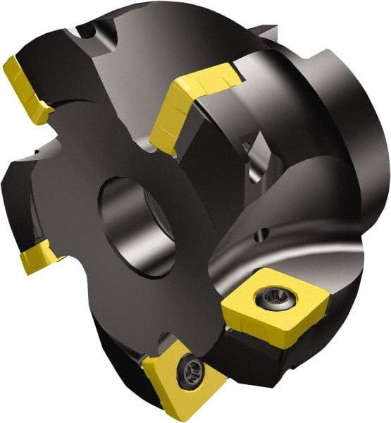 Sandvik Coromant - 6 Inserts, 77.6mm Cut Diam, 1-1/2" Arbor Diam, 2mm Max Depth of Cut, Indexable Square-Shoulder Face Mill - 10° Lead Angle, 59.9948mm High, R210-140512M Insert Compatibility, Through Coolant, Series CoroMill 210 - Americas Industrial Supply