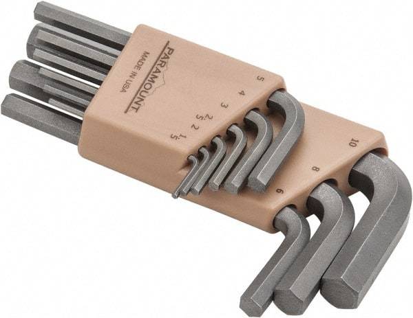 Paramount - 9 Piece L-Key Short Arm Hex Key Set - Hex Range 1.5 to 10mm, Steel - Americas Industrial Supply