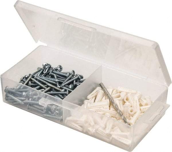 Value Collection - 200 Piece, #8 to 10 Screw, Plastic & Steel Slotted/Phillips Drive Anchor Assortment - Zinc Plated, 7/8" Long - Americas Industrial Supply