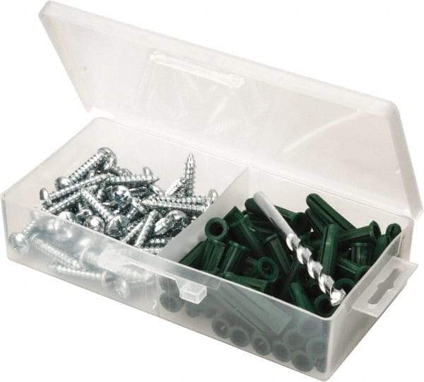 Value Collection - 100 Piece, #14 to 16 Screw, Plastic & Steel Slotted/Phillips Drive Anchor Assortment - Zinc Plated, 1-1/2" Long - Americas Industrial Supply
