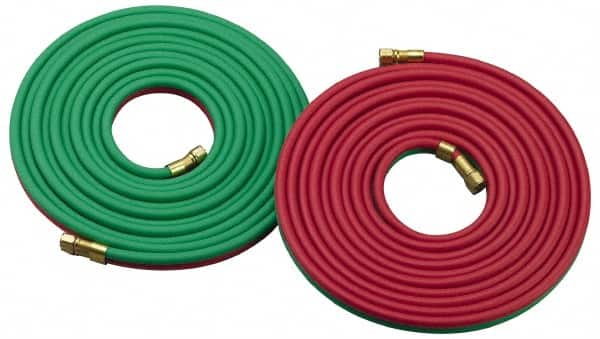 Parker - 3/8" Inside x 0.656" Outside Diam, Grade R Welding Hose - Green & Red, 50' Long, Twin Style, 200 psi Working Pressure - Americas Industrial Supply