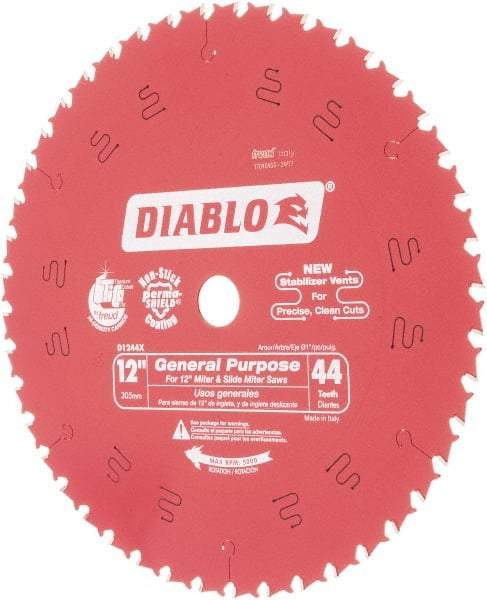 Freud - 12" Diam, 1" Arbor Hole Diam, 44 Tooth Wet & Dry Cut Saw Blade - Carbide-Tipped, Standard Round Arbor - Americas Industrial Supply