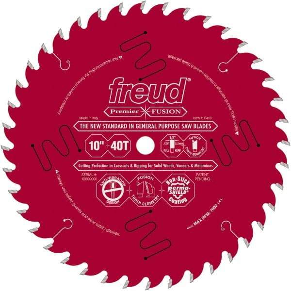Freud - 10" Diam, 5/8" Arbor Hole Diam, 40 Tooth Wet & Dry Cut Saw Blade - Carbide-Tipped, Standard Round Arbor - Americas Industrial Supply