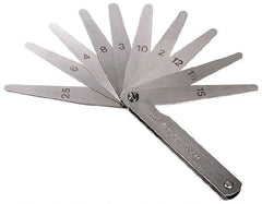 TESA Brown & Sharpe - 26 Piece, 0.0015 to 0.025" Thick, Tapered Feeler Gage Set - 3" Leaf Length, 1/2" Wide, Steel - Americas Industrial Supply
