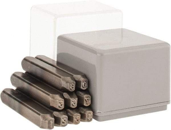 C.H. Hanson - 9 Piece, 1/8" Character Steel Stamp Set - Figures, Low Stress Round Face Full - Americas Industrial Supply