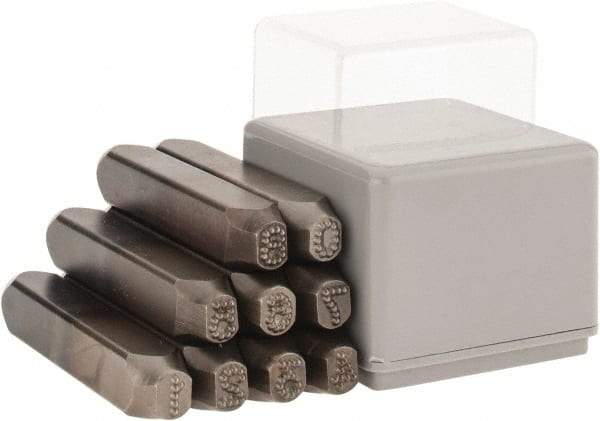 C.H. Hanson - 9 Piece, 1/4" Character Steel Stamp Set - Figures, Low Stress Round Face Dot - Americas Industrial Supply