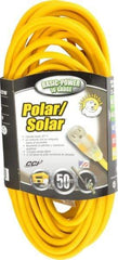 Southwire - 50', 16/3 Gauge/Conductors, Yellow Outdoor Extension Cord - 1 Receptacle, 13 Amps, 125 VAC, UL SJEOOW, NEMA 5-15P, 5-15R - Americas Industrial Supply