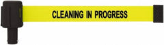 Banner Stakes - 6.61" High x 15' Long x 2-1/2" Wide Retractable Barrier Belt - Plastic & Polyester, Matte Finish, Yellow, Use with Banner Stakes Plus Stanchion, Banner Stakes Plus Base - Americas Industrial Supply