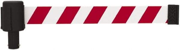 Banner Stakes - 6.61" High x 15' Long x 2-1/2" Wide Retractable Barrier Belt - Plastic & Polyester, Matte Finish, Red/White, Use with Banner Stakes Plus Stanchion, Banner Stakes Plus Base - Americas Industrial Supply