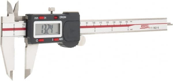 SPI - 0 to 6" Range 0.0005" Resolution, IP54 Electronic Caliper - Stainless Steel with 1.56" Stainless Steel Jaws, 0.001" Accuracy, USB Output - Americas Industrial Supply