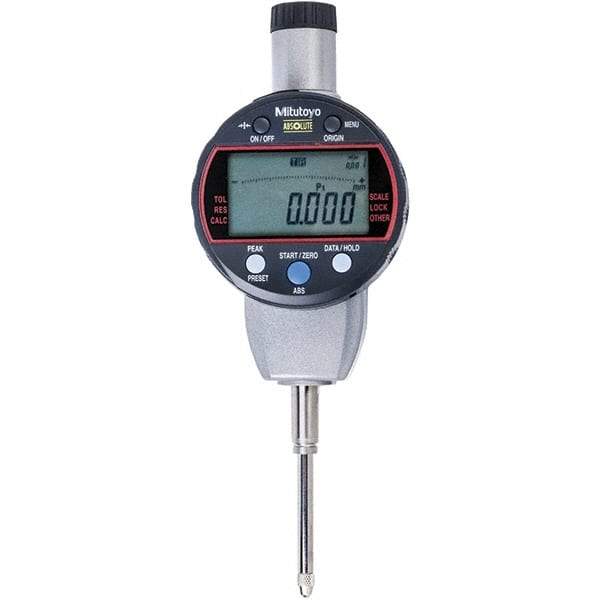 Mitutoyo - 0 to 1" Range, 0.001mm Graduation, Electronic Drop Indicator - Flat Back, Accurate to 0.002mm, Metric System, LCD Display - Americas Industrial Supply