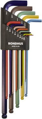 Bondhus - 13 Piece L-Key Ball End Hex Key Set - Hex Range 0.05 to 3/8", 7.8" OAL - Americas Industrial Supply