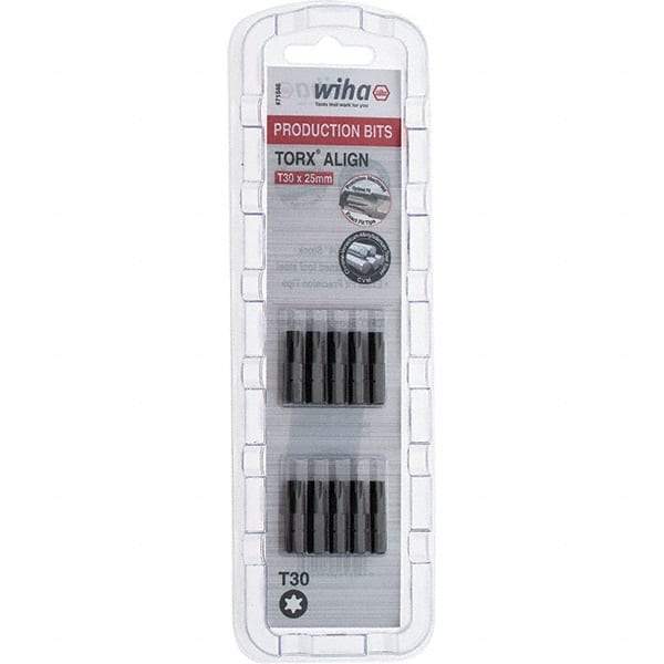 Wiha - 1/4" Drive T30 Torx Screwdriver Bit - 1" OAL, Insert Bit - Americas Industrial Supply