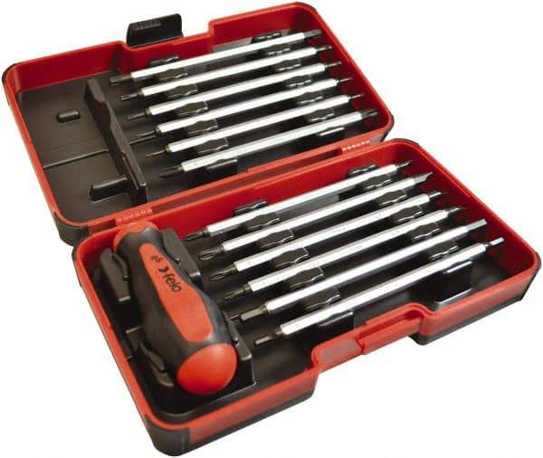 Felo - 13 Piece, 1/4" Drive Screwdriver Bit Set - #1 to #3 Phillips, 3 to 6mm Hex, T6 to T40 Torx, #1, #2 & #3 Pozidriv, 5/32, 7/32 & 1/4" Slotted - Americas Industrial Supply