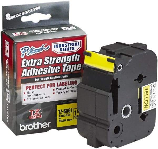 Brother - 1-1/2" Wide, Yellow Tape Cassette - For Label Maker - Americas Industrial Supply