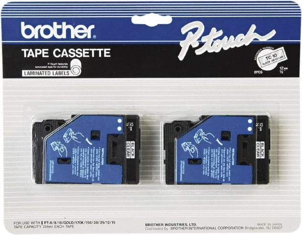 Brother - 1/2" Wide x 312" Long, Clear Label Tape - For Label Maker - Americas Industrial Supply