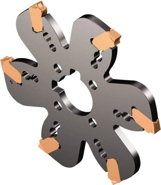 Sandvik Coromant - Arbor Hole Connection, 0.1181" Cutting Width, 1.1811" Depth of Cut, 100mm Cutter Diam, 0.8661" Hole Diam, 8 Tooth Indexable Slotting Cutter - QD..X Toolholder, G Insert, Right Hand Cutting Direction - Americas Industrial Supply