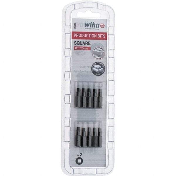 Wiha - 1/4" Drive, #2 Square Screwdriver Bit - 1" OAL - Americas Industrial Supply