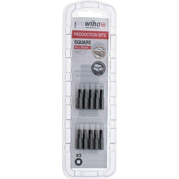 Wiha - 1/4" Drive, #3 Square Screwdriver Bit - 1" OAL - Americas Industrial Supply