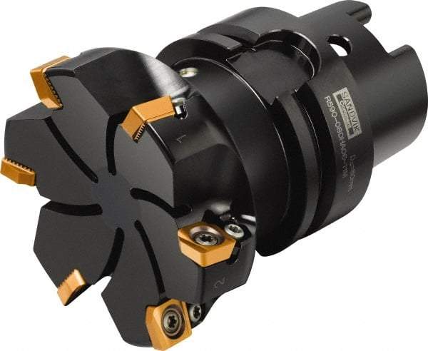 Sandvik Coromant - 6 Inserts, 80mm Cut Diam, 63mm Arbor Diam, 11mm Max Depth of Cut, Indexable Square-Shoulder Face Mill - 90° Lead Angle, 71mm High, R590-1105.. Insert Compatibility, Through Coolant, Series CoroMill Century - Americas Industrial Supply