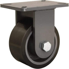 Hamilton - 6" Diam x 3" Wide x 8" OAH Top Plate Mount Rigid Caster - Polyurethane Mold onto Cast Iron Center, 2,860 Lb Capacity, Sealed Precision Ball Bearing, 5-1/4 x 7-1/4" Plate - Americas Industrial Supply