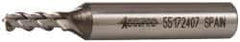 Accupro - 3/16", 1/2" LOC, 3/8" Shank Diam, 2-3/8" OAL, 3 Flute, Powdered Metal Square End Mill - Single End, Uncoated, Spiral Flute, 45° Helix, Centercutting, Right Hand Cut, Right Hand Flute - Americas Industrial Supply