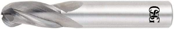 OSG - 1/2" Diam, 1" LOC, 3 Flute Solid Carbide Ball End Mill - TiAlN Finish, Single End, 3" OAL, 1/2" Shank Diam, Spiral Flute - Americas Industrial Supply