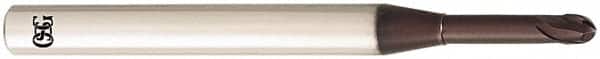 OSG - 2.5mm Diam, 2.5mm LOC, 2 Flute Solid Carbide Ball End Mill - TiAlN Finish, Single End, 60mm OAL, 6mm Shank Diam, Spiral Flute - Americas Industrial Supply