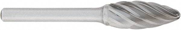 OSG - 3/4" Cut Diam, 1/4" Shank Diam, Flame Head Fluted Cut Burr - Carbide, Radius End, 1-5/8" LOC, 2" OAL - Americas Industrial Supply