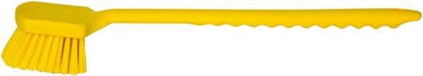 PRO-SOURCE - 1-3/4" Bristle Length, Plastic Utility Scrub Brush - 4-1/2" Long x 3-3/4" Wide Head, 20" OAL, Long Handle, Yellow, Foam Block - Americas Industrial Supply