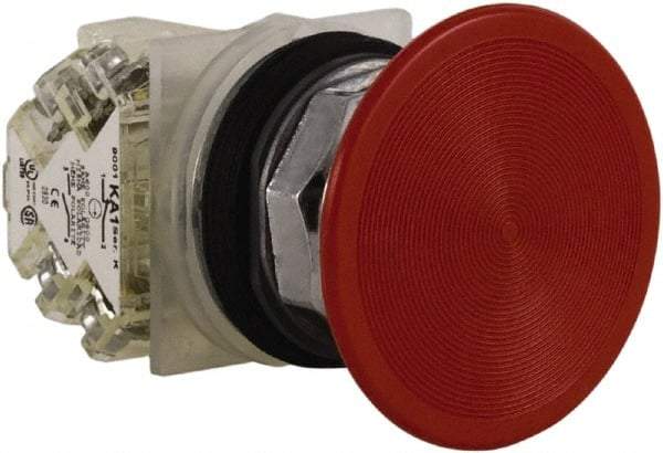 Square D - 30mm Mount Hole, Extended Mushroom Head, Pushbutton Switch Only - Round, Red Pushbutton, Nonilluminated, Momentary (MO), Dusttight, Oiltight and Watertight - Americas Industrial Supply