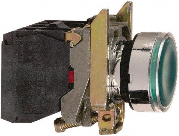 Square D - 0.87 Inch Mount Hole, Flush, Pushbutton Switch Only - Round, Green Pushbutton, Illuminated, Momentary (MO), Shock and Vibration Resistant - Americas Industrial Supply