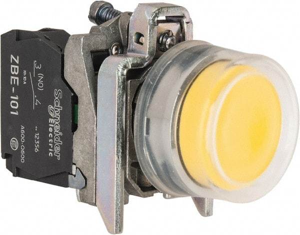 Square D - 0.87 Inch Mount Hole, Pushbutton Switch Only - Round, Yellow Pushbutton, Illuminated, Momentary (MO), Shock and Vibration Resistant - Americas Industrial Supply