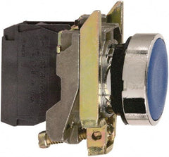 Square D - 0.87 Inch Mount Hole, Flush, Pushbutton Switch Only - Round, Blue Pushbutton, Nonilluminated, Momentary (MO), Shock and Vibration Resistant - Americas Industrial Supply