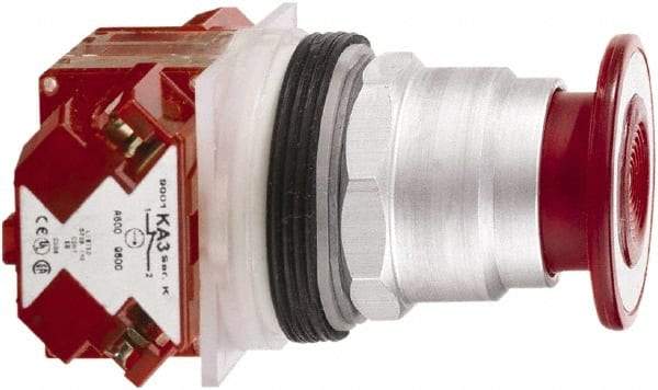 Square D - 1.18 Inch Mount Hole, Extended Mushroom Head, Pushbutton Switch Only - Round, Red Pushbutton, Nonilluminated, Shock and Vibration Resistant, Momentary (MO) (Push/Pull)-Maintained (MA) (Neutral) - Americas Industrial Supply