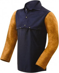 Steiner - Size 2XL, 19" Long, Flame Resistant, Cape Sleeves & Bib - Cotton & Leather, 9 oz, Blue - Americas Industrial Supply
