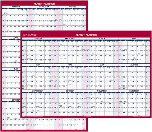 AT-A-GLANCE - 1 Sheet, 32 x 48", Erasable Wall Planner - Blue & Red - Americas Industrial Supply