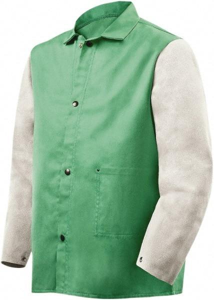 Steiner - Size 4XL Flame Resistant/Retardant Jacket - Green, Gray, Cotton & Leather, Snaps Closure - Americas Industrial Supply