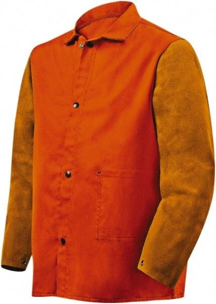 Steiner - Size L Flame Resistant/Retardant Jacket - Orange, Rust, Cotton & Leather, Snaps Closure - Americas Industrial Supply