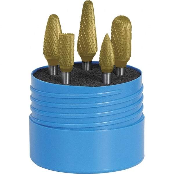 SGS Pro - 5 Piece, 1/4" Shank Burr Set - Tungsten Carbide, Multiple Head Shape - Americas Industrial Supply