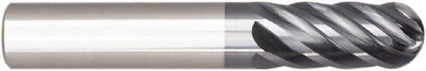 Niagara Cutter - 1/4" Diam, 5/8" LOC, 6 Flute Solid Carbide Ball End Mill - AlTiN Finish, Single End, 2" OAL, 1/4" Shank Diam, Spiral Flute - Americas Industrial Supply