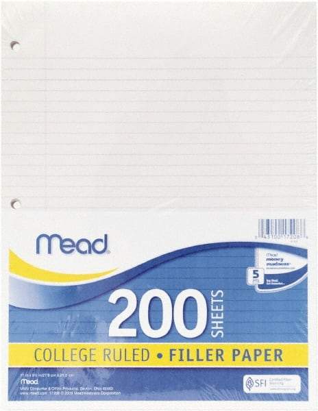 Mead - 200 Sheet, 8-1/2 x 11", College Ruled Filler Paper - White - Americas Industrial Supply