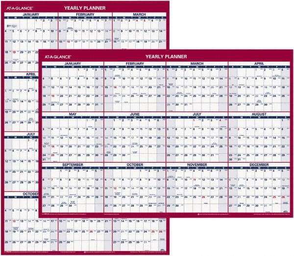 AT-A-GLANCE - 1 Sheet, 24 x 36", Wall Calendar - Blue & Red - Americas Industrial Supply