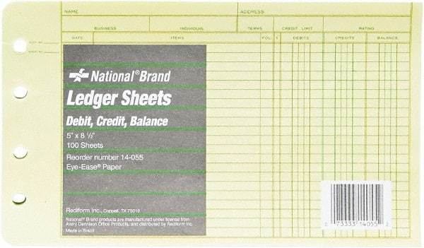 National Brand - 100 Sheet, 5 x 8-1/2", Ledger Refill Sheets - Green - Americas Industrial Supply