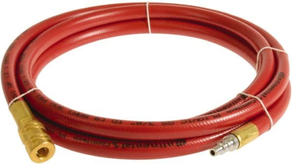 Continental ContiTech - 1/4" ID x 0.45" OD 3' Long Multipurpose Air Hose - Industrial Interchange Safety Coupler x Male Plug Ends, 300 Working psi, -10 to 158°F, 1/4" Fitting, Red - Americas Industrial Supply