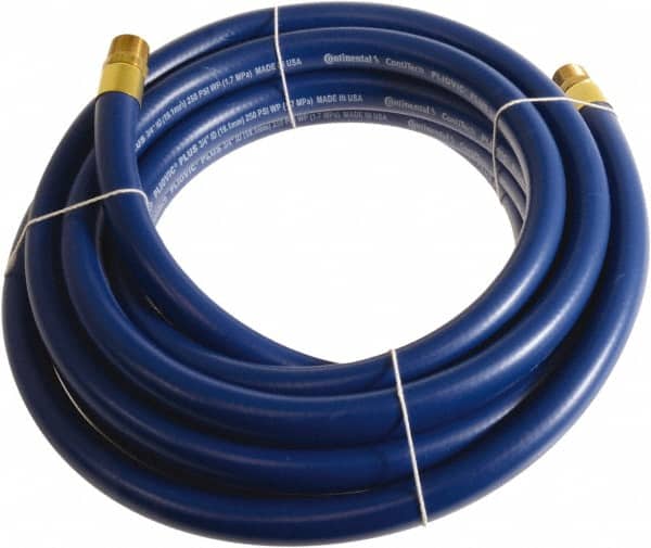 Continental ContiTech - 3/4" ID x 1.11" OD 75' Long Multipurpose Air Hose - MNPT x MNPT Ends, 250 Working psi, -10 to 158°F, 3/4" Fitting, Blue - Americas Industrial Supply