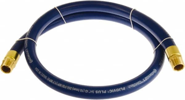 Continental ContiTech - 3/4" ID x 1.11" OD 5' Long Multipurpose Air Hose - MNPT x MNPT Ends, 250 Working psi, -10 to 158°F, 3/4" Fitting, Blue - Americas Industrial Supply