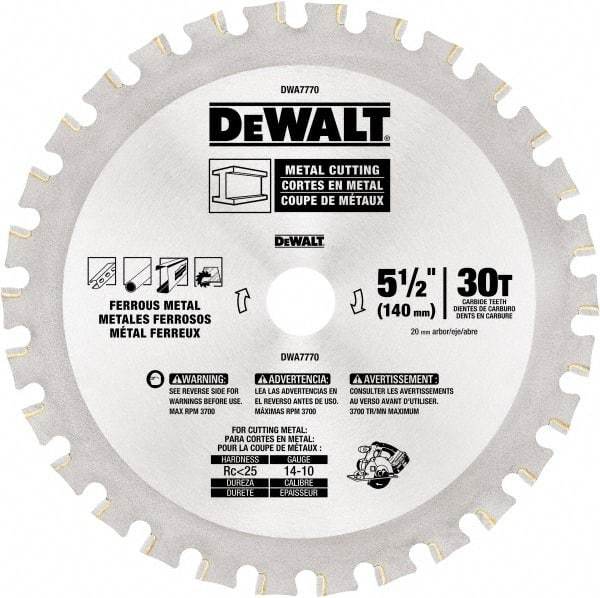 DeWALT - 5-1/2" Diam, 25/32" Arbor Hole Diam, 30 Tooth Wet & Dry Cut Saw Blade - High Speed Steel, Crosscut Action, Standard Round Arbor - Americas Industrial Supply