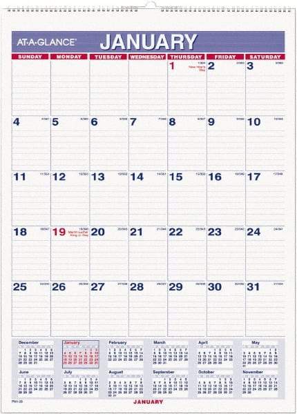 AT-A-GLANCE - 12 Sheet, 8" x 11", Wall Calendar - Blue & Red - Americas Industrial Supply